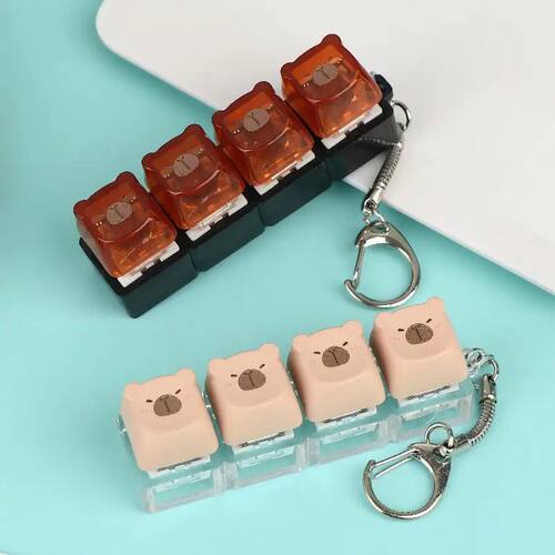 Cute Capybara Keyboard Keychain 4 Keys LED Lights Keyboard S