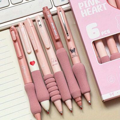 6pcs/set 0.5mm Retractable Gel Pen, Kawaii Stationary, Cute