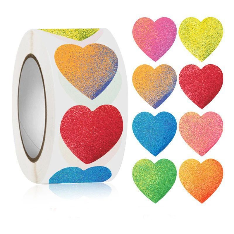 100-500pcs Color Valentine's Day Heart Sticker 1inch Birthda