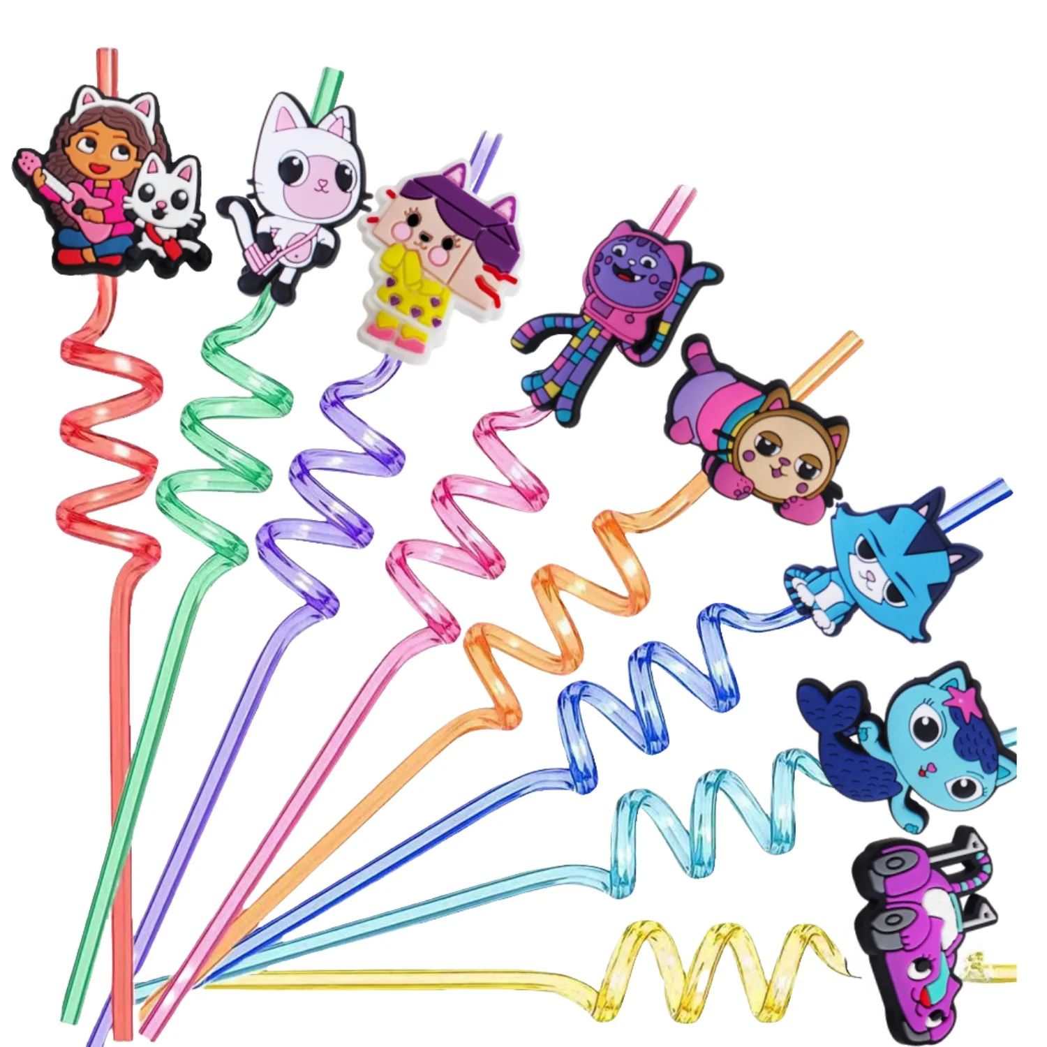 Gabby Kids Straws Cartoon Gabby Cat Reusable Drinking Straw