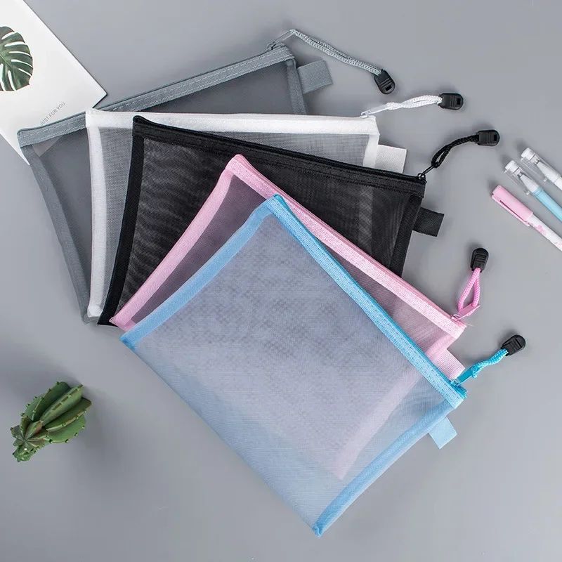A4 A5 Transparent File Folders Nylon Mesh Storage Bag Conven