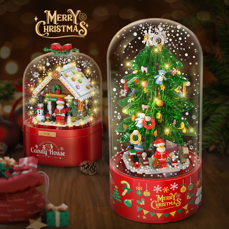 Christmas Building Blocks Candy House Santa Claus Snow Rotat