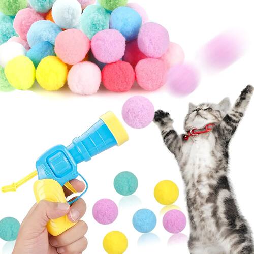 Cat Toy Interactive Fun Toy Gun Plush Ball Launches Quiet Hi