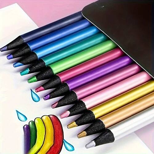 12pcs Shining Metal Colored Pencil Set - High Quality Art Su