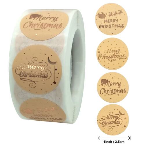 50-500pcs Merry Christmas Stickers Gold Stamping Christmas L