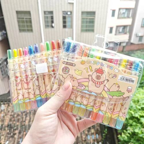 Cute 12Pcs/set Capybara Cartoon Non-Toxic Crayon Oil Paintin