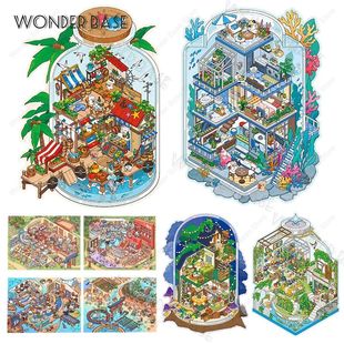 3D Cute Animal Sky Ocean Store Miniature Scene Sticker DIY L