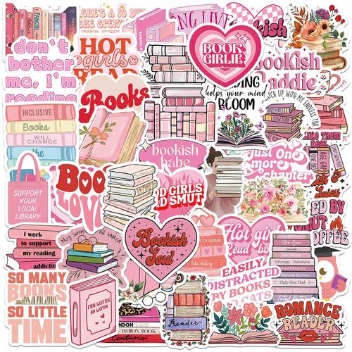 10/25/50pcs Pink Book Reading Graffiti Stickers for DIY Deco