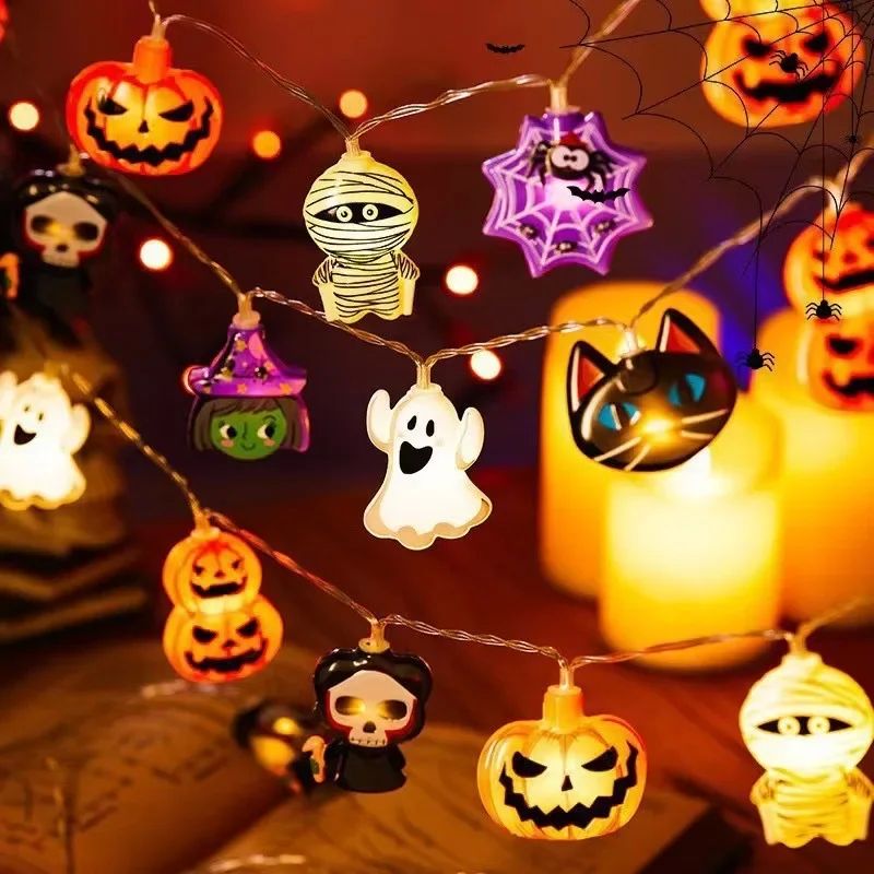 Halloween Pumpkin String Lights Bat Spider String Lamps Batt