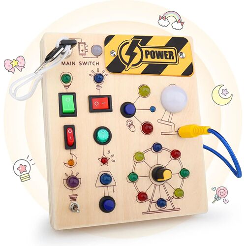 Montessori Busy Board With Switch Control Wooden Toddler Toy