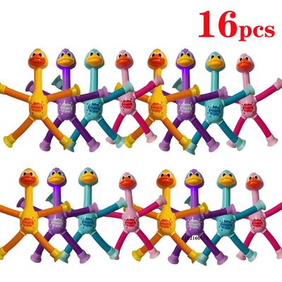 1-16PCS Suction Cup Duck Pop Tubes Fidget Toys Stress Relief
