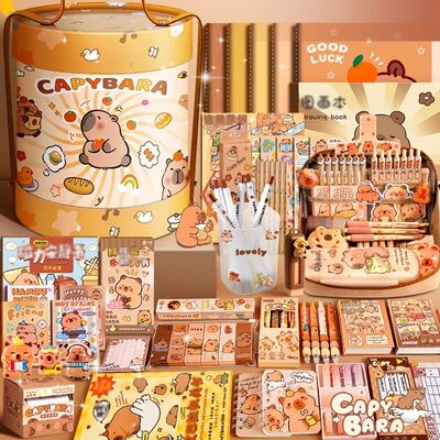 Capybara Stationery Set Cute Cuddle Bucket Portable for Scho