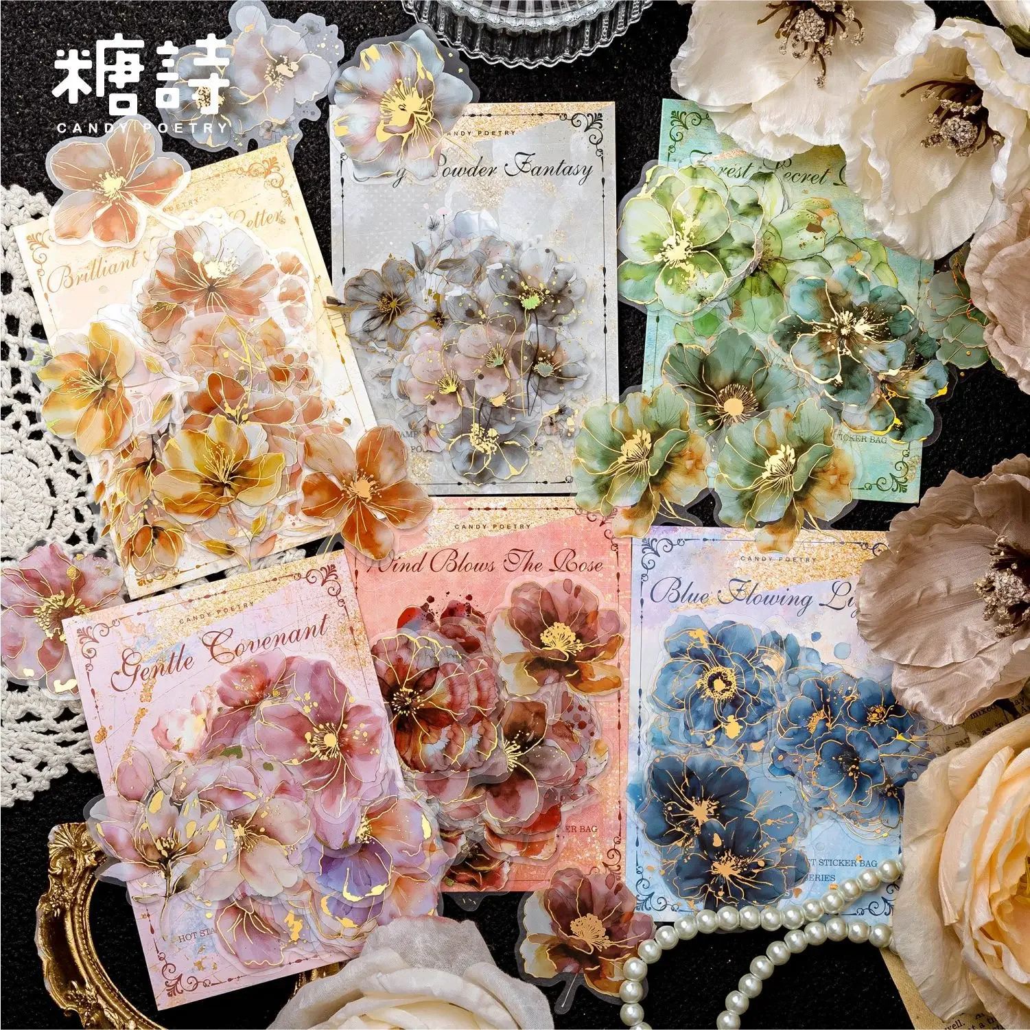 Mr. Paper, PET 3D Hot Stamping Sticker Pack, Flower Handmade
