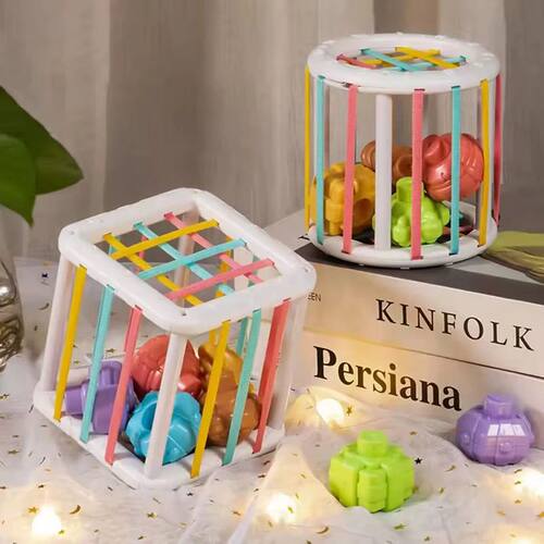 1PCS- Montessori Shape Sorter Cube Rainbow Colorful Blocks S