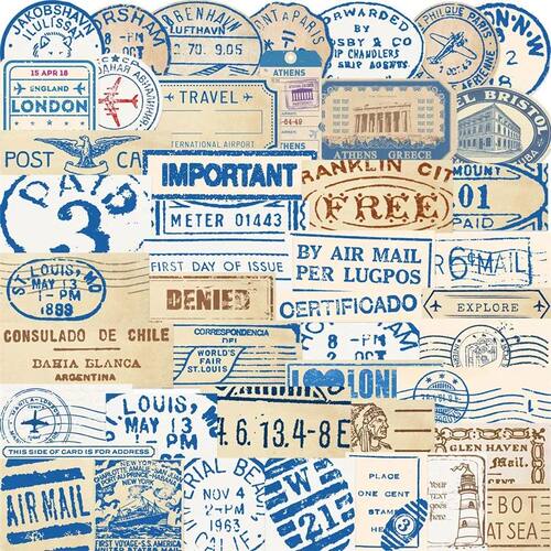 10/30/50PCS Vintage Blue Stub PVC Sticker Aesthetic Decorati