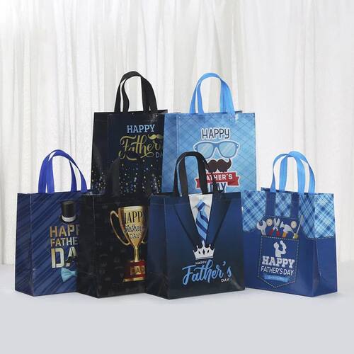6Pcs Father's Day Gift Bag Happy Fathers Day Nonwoven Fabric