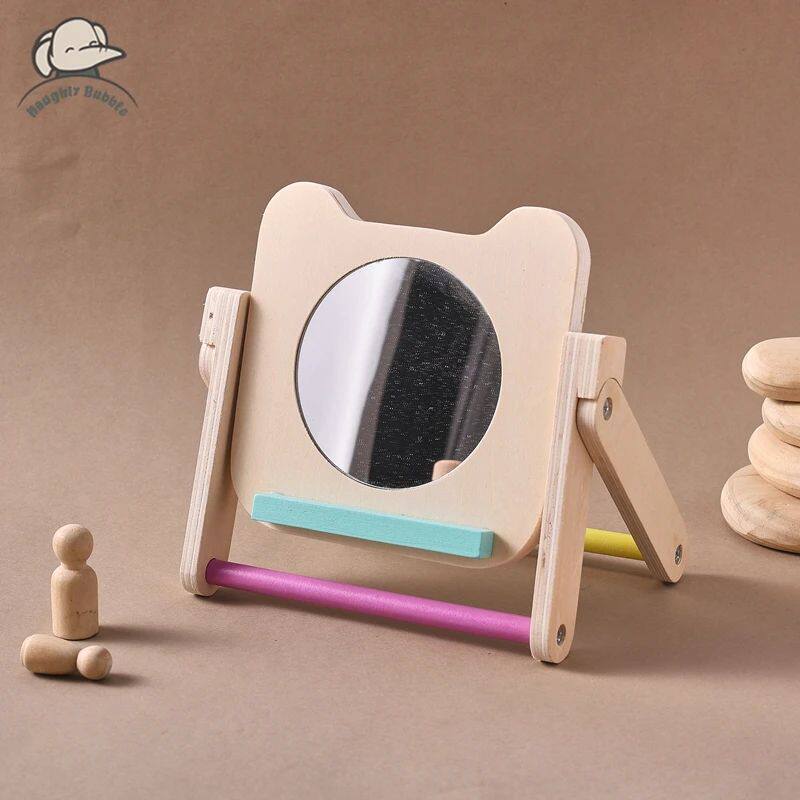 Montessori Toys Wood Mirror Baby Visual Stimulation Cards Bl