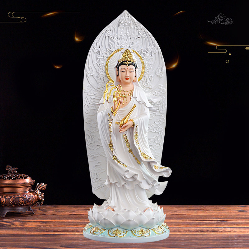新款站像白衣观音菩萨佛堂寺庙摆件南海滴水观世音娘娘树脂佛像