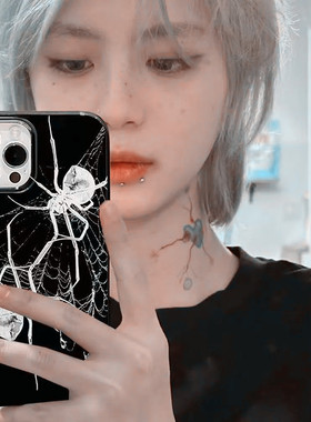 暗黑蜘蛛12潮酷适用iPhone13promax适用苹果14黑色手机壳11软xr女