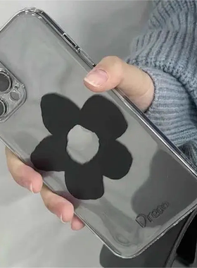 ins风黑色花花15/14Promax适用苹果手机壳iPhone13全包12软透明11