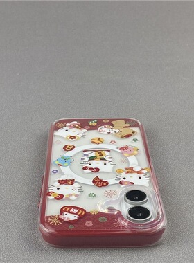 新年暴富红色凯蒂猫iPhone16ProMax苹果15手机壳二合一14磁吸13女