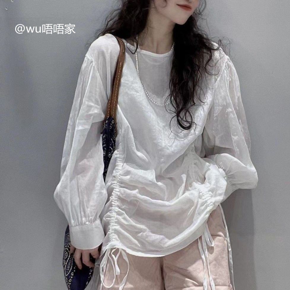 减龄甜美仙女衬衣女2025新款宽松休闲百搭抽绳韩版洋气文艺上衣潮