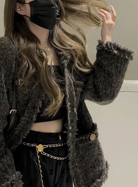 法式小香风灰色短款外套女秋冬季加厚2025新款高级感气质开衫西装