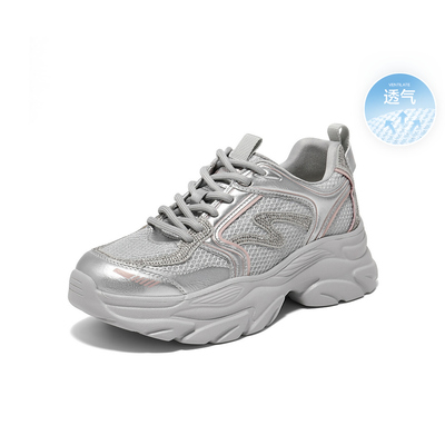 百丽透气网面厚底老爹鞋女鞋子