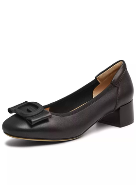 天美意粗跟浅口单鞋女鞋子2025春季新款高跟鞋一脚蹬小皮鞋 BI272