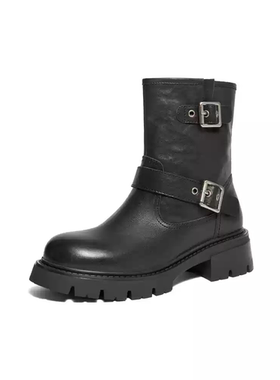 百丽美拉德西部靴女靴子2024冬新款真皮复古机车靴短靴B8G1 B8G1D