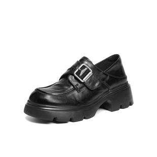 女鞋 F2M1 子2026春季 深口单鞋 F2M1D 新款 百丽厚底乐福JK黑色小皮鞋