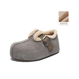 E4T1 百丽厚底吐司勃肯鞋 毛毛棉鞋 2025冬新款 E4T1DCH 包头穆勒女鞋