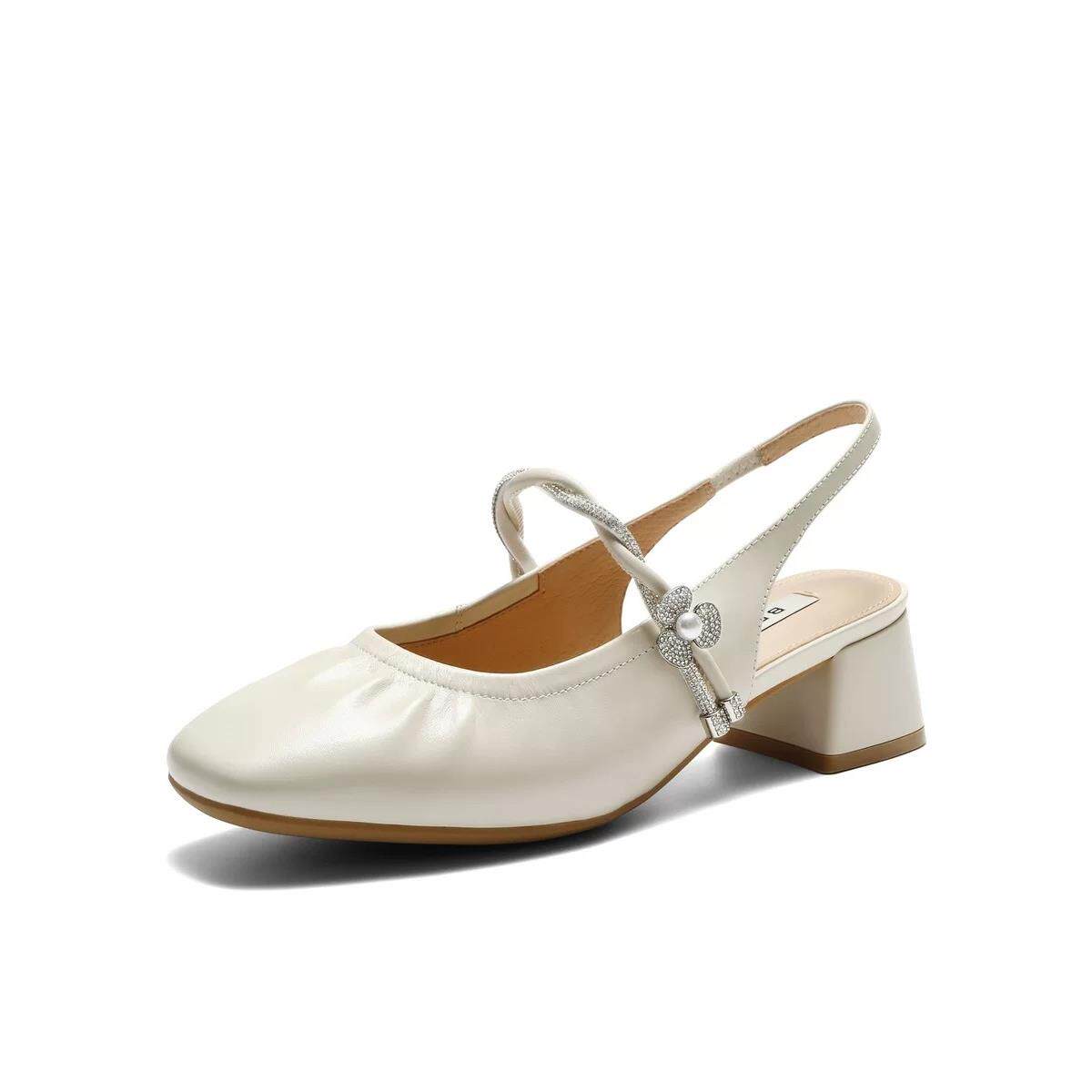 百丽闪耀水钻粗跟包头凉鞋女鞋2026夏新款高跟凉鞋F4B1  F4B1DBH6