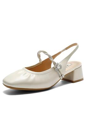 百丽闪耀水钻粗跟包头凉鞋女鞋2026夏新款高跟凉鞋F4B1  F4B1DBH6