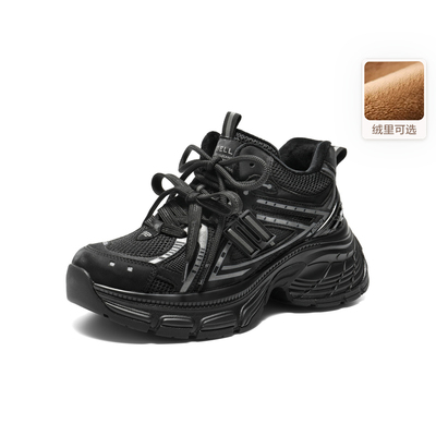 百丽蓝鲸高帮厚底加绒老爹鞋女鞋