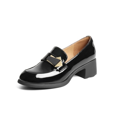 百丽粗高跟乐福鞋女鞋小皮鞋单鞋