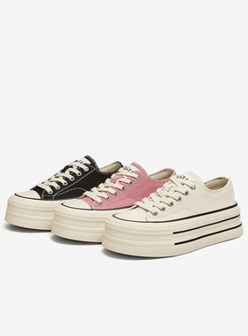 他她厚底帆布鞋女鞋子2025夏新款透气黑色板鞋休闲小白鞋WP801AM5