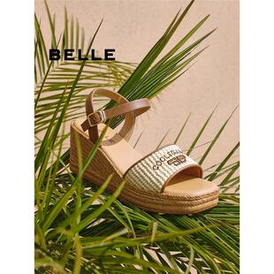 D6J1 百丽坡跟编织休闲凉鞋 厚底沙滩凉鞋 2025夏新款 D6J1DBL5 女鞋