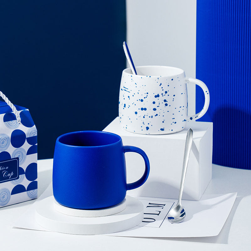 克莱因蓝陶瓷马克杯小众情侣水杯牛奶杯定制logo杯子伴手礼礼盒装