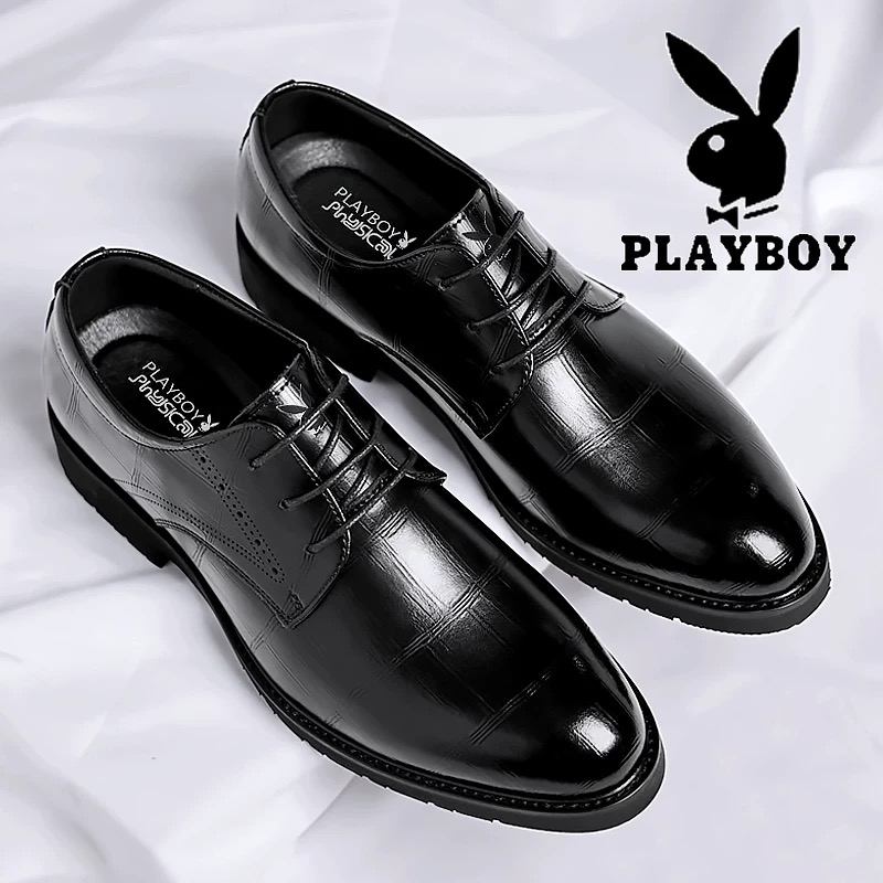 花花公子皮鞋男款冬季商务正装高端男鞋英伦风增高尖头结婚新郎鞋