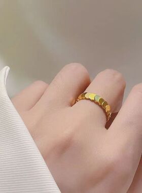 鱼鳞钛钢24K金色不掉色对戒