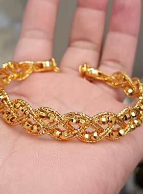 沙金饰品蹦迪珠麻花手镯女仿黄金小众轻奢高级感手环结婚三金首饰