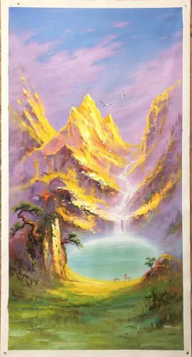 山水画靠山图玄关装饰画轻奢高级感走廊过道挂画正对门壁画