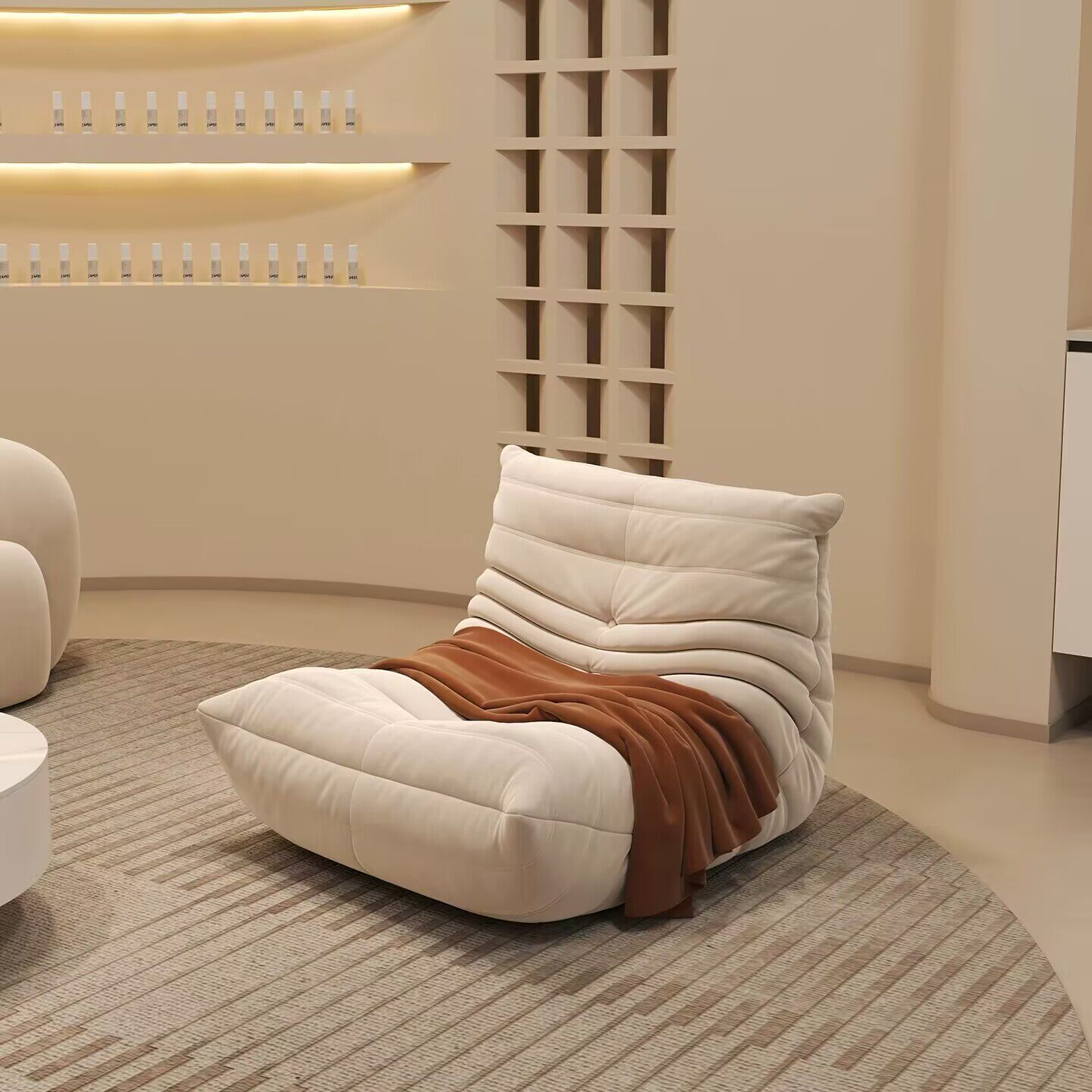 北欧简约现代客厅小户型弧形布艺沙发美容院服装店休息办公室洽谈