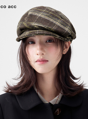 Lacoco日系复古格纹贝雷帽女