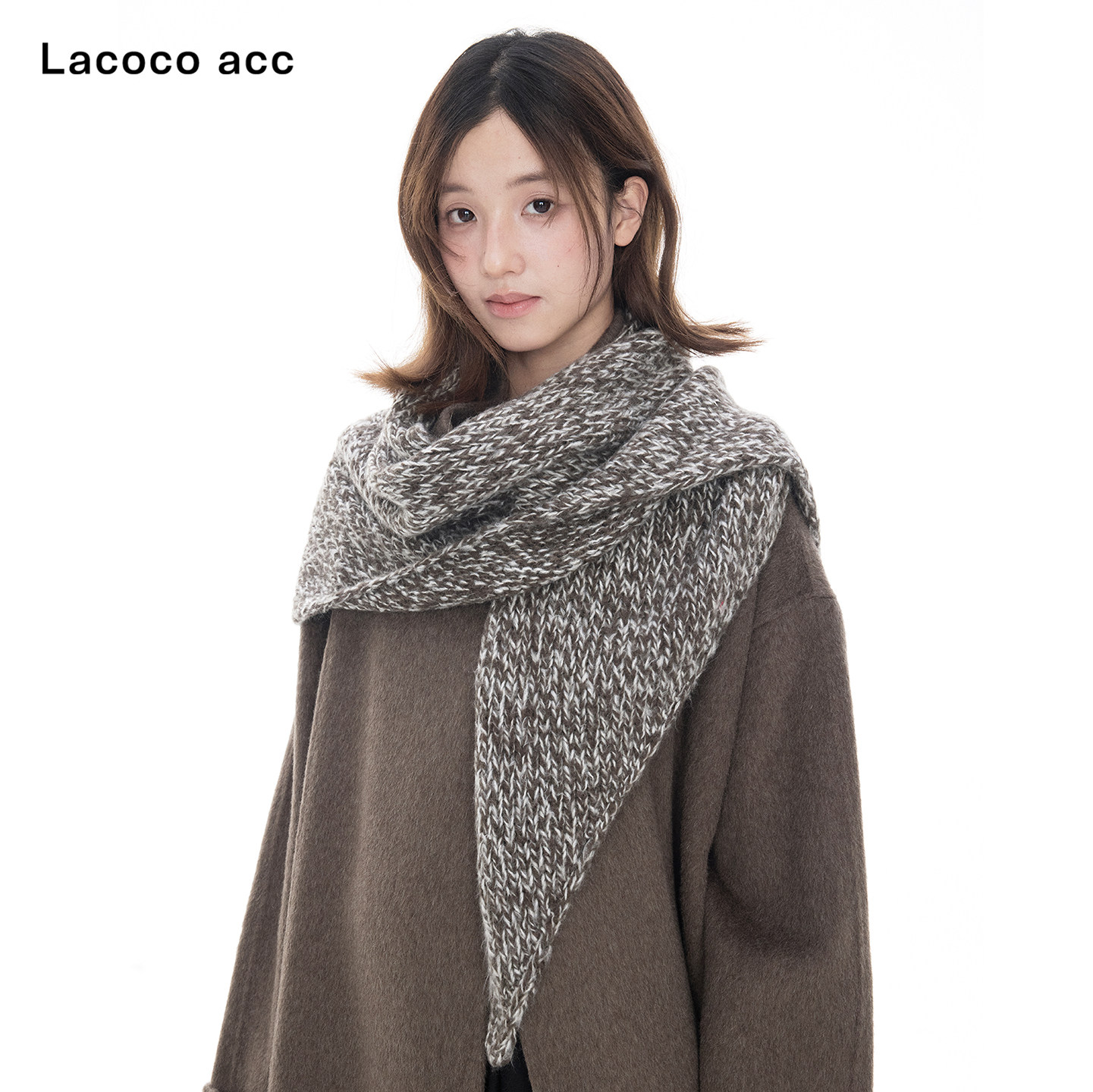 Lacoco 复古高级感花纱三角巾女2026秋冬休闲保暖针织围巾披肩潮