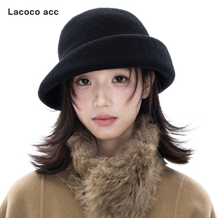 Lacoco千金风羊毛礼帽2026秋冬新款保暖百搭贝雷帽显脸小渔夫帽女