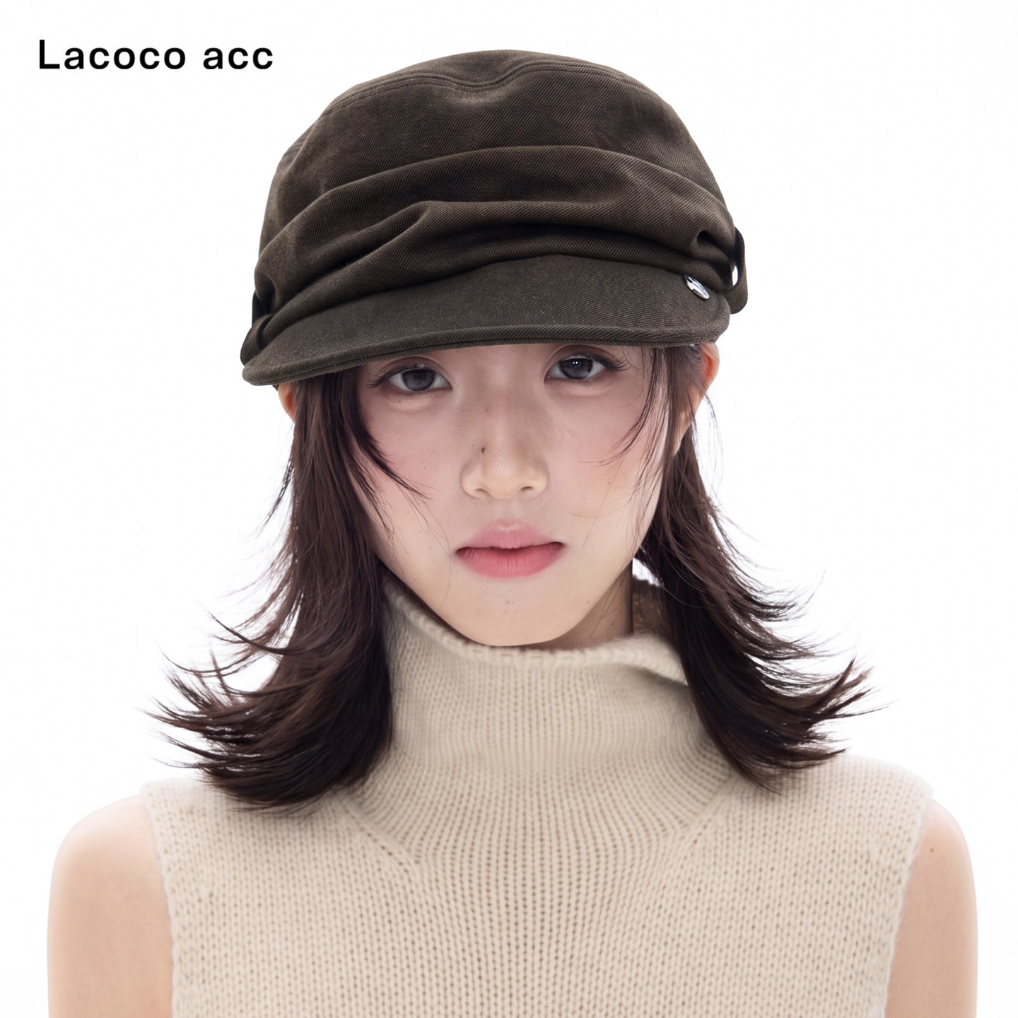 Lacoco 日系复古褶皱报童帽2026秋冬慵懒风鸭舌帽显脸小骑士帽女