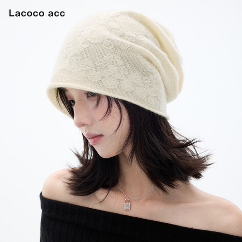 Lacoco氛围感小花提花堆堆帽
