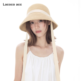Lacoco海岛赴约！法式编织绑带草帽夏季出游拍照氛围感防晒盆帽女